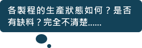 各製程的生產狀態如何？是否有缺料？完全不清楚......